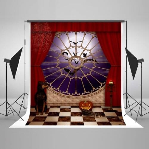 VinylBDS 5X7FT Halloween Photography Background Full Moon Bat Black Dog Halloween Backdrop Backdrop Photography