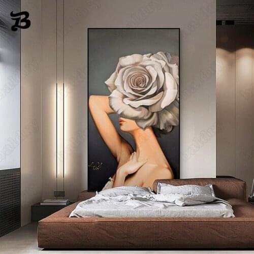 Flower Women Canvas Painting Abstract Modern Posters and Prints Beautiful Girl Wall Art Pictures for Living Room Home Decoration