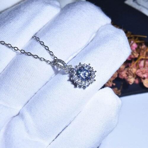 KOFSAC Exquisite 925 Sterling Silver Chain Necklace For Women Elegant Zircon Round Geometric Pendant Lady Engagement Accessories