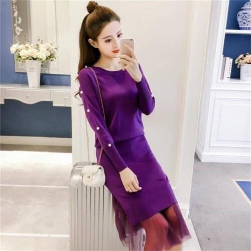 Two Piece Set Women Skirts Long Sleeve Crop Tops+Pencil Skirt 2 Piece Set women Women Sweater+Knitted Skirt Set Winter Suit