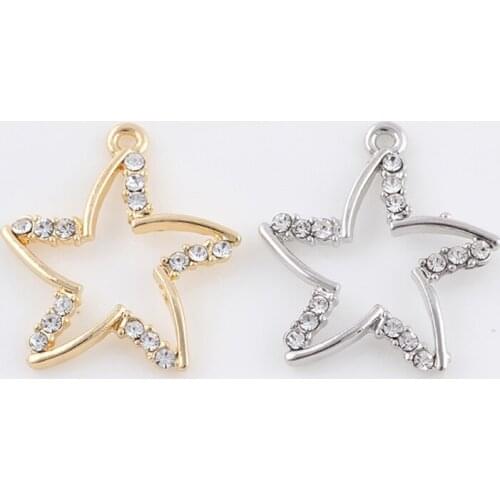 10pcs/lot Five Pointed Star Rhinestone Dangle Handmade Charms Pendant DIY for Bracelet Necklace Bag