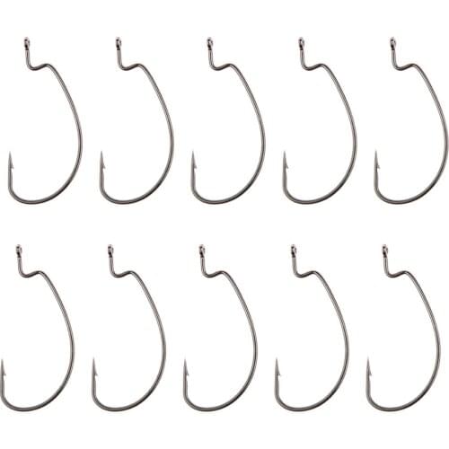 10 x Wide Gap Worm Hook Jig Steel Fishing Crank Hooks Set for Soft Bait Lure