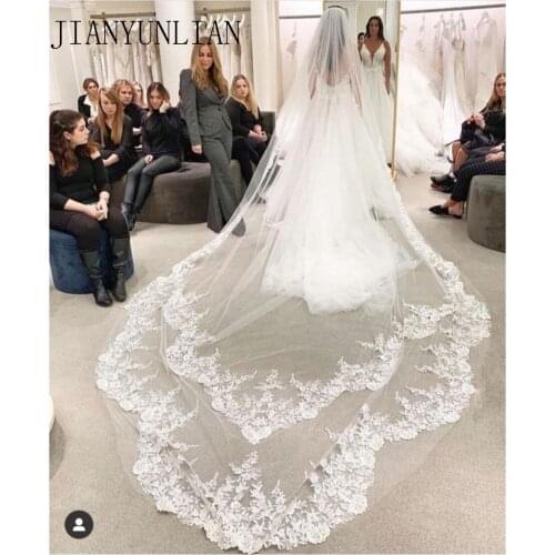 100% real photos Wedding Veil Width Comb Lace Mantilla Cathedral Bridal Veil Wedding Accessories Veu De Noiva