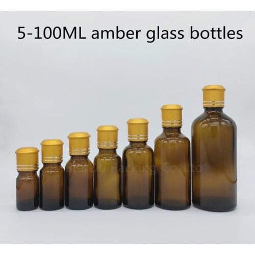 5ml 10ml 15ml 20ml 30ML amber Glass Bottle, 50ml 100ml Vials Essential Oil Bottle with gold cap 200pcs/lot