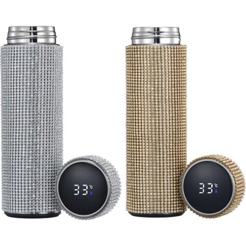 500ml Creative Diamond Smart Temperature Display Thermos Water Bottle Stainless Steel Vacuum Vacuum Flask Coffee Mug Gift