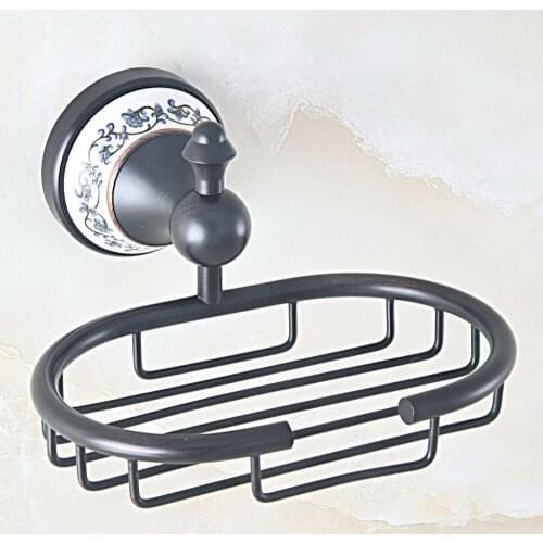 Bathroom Accessory Black Oil Rubbed Brass Ceramic Base Flower Pattern Wall Mounted Bathroom Soap Basket Dish Holder mba757