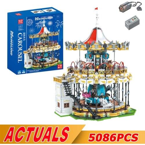 MOULD KING 11011 Carousel Electric Motor Building Blocks City Amusement Park Facilities Building Blocks Toys Kids Gifts 10257