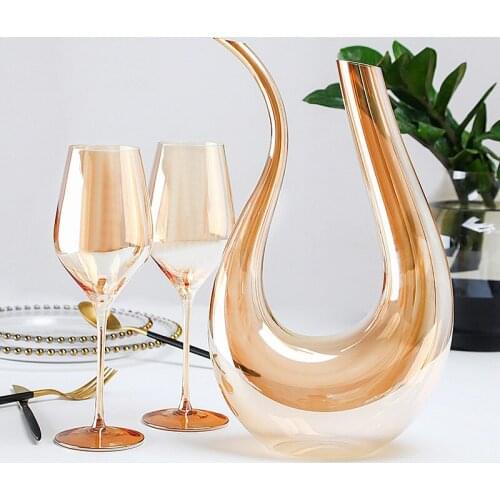 1500-2000ml Wine Decanter 2 Styles Creative Plating Gold separator U-Shaped Pot-Bellied-Shape Crystal Glass Wine Pourer Bar Gift