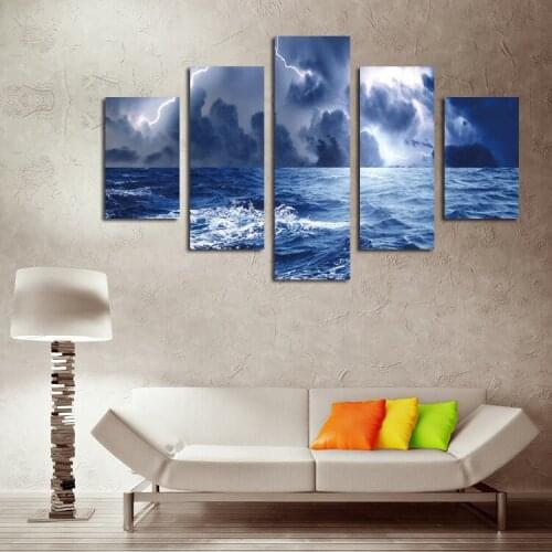 HD Painted Pictures Storm Waves Paintings Group 5 Pieces Canvas Art Large Modern Wall Art Oil Painting on Canvas Set No Frame