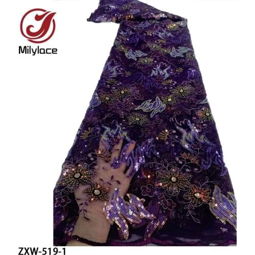 Classic Embroidery Sequins Lace Fabric High Quality African Tulle Fabric Sequin Lace for Party Dress ZXW-519