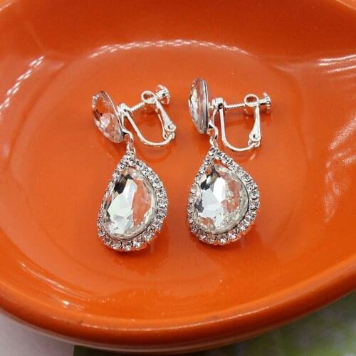 Korean version of large pendant bridal rhinestone earrings earrings ladies simple luxury clip-on earrings wholesale