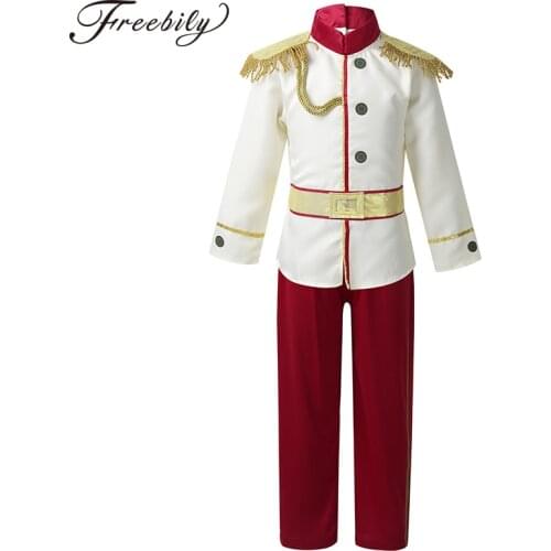 Handsome Boys Medieval Ages Noble Royal Charming Prince Children Kids Carnival Party Halloween Cosplay Costume Tops + Pants Set