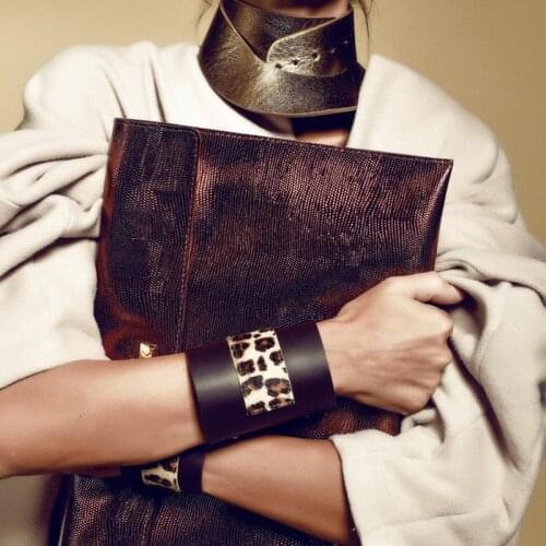 D&D Punk Leather Leopard Charm Bracelet Style Fashion Luxury Unisex Wide Big Bracelet Bangle Leather Jewelry Christmas Gift