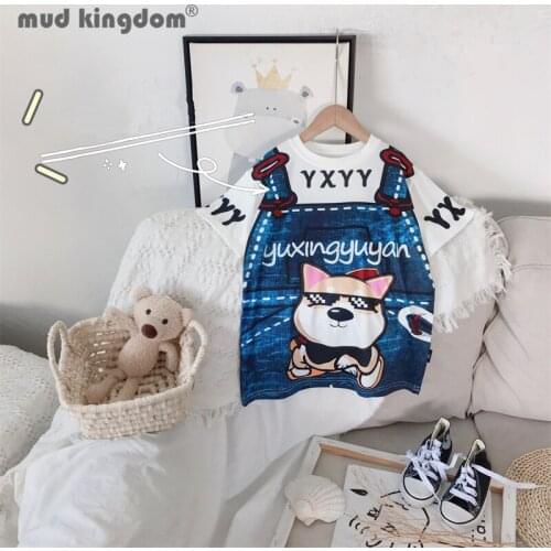 Mudkingdom Fashion Girl T-Shirt Dress Summer Cartoon Print Short Sleeve Straight Sweatshirts Dresses for Girls Casual Clothes