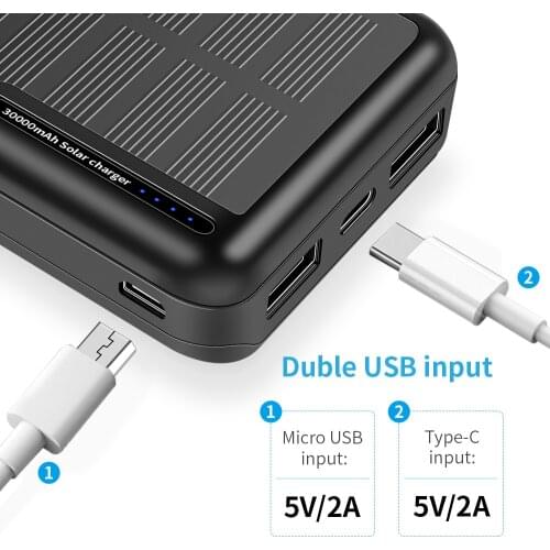 High-capacity 30,000 mAh solar charging Bao dual output mobile power supply
