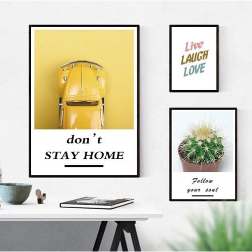 Wall Art Picture Yellow Car Green Potted Love Life Landscape Painting Art Print Posters Living Room Coffee Home Decor Background