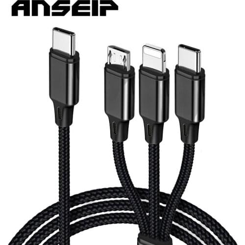 ANSEIP Nylon USB Type C Cable 3 in 1 PD Quick Charge Cable 3A Fast charging USB Cord for iPhone 11 12 pro Xiaomi Redmi 10 Huawei