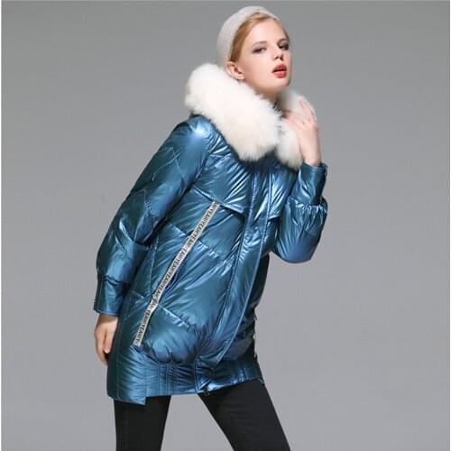 2020 New Winter Womens fur collar Jacket High Quality Puffy Coat hooded Parka Loose white duck down jackets coats lady clothes