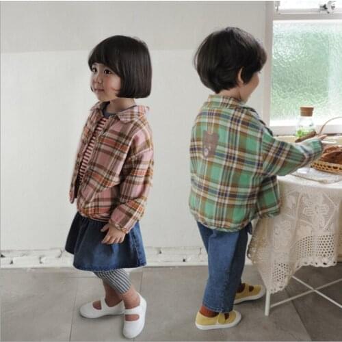 2021 new girls boys plaid shirt cotton full sleeve autumn kids top
