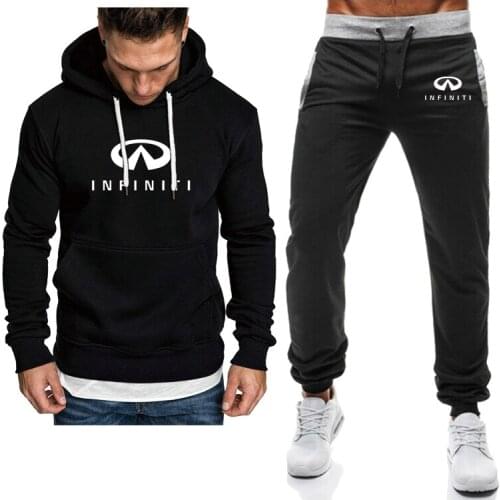 Casual Mens hooded Infiniti Car Logo Printing Spring Autumn Cotton High Quality Mens Hooded + Pants 2-Piece Set