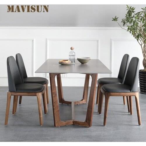 Rectangular 6-Seater Wooden Legs White Marble Top Dining Table Family Used Modern Minimalism Combination Of Table And Chair