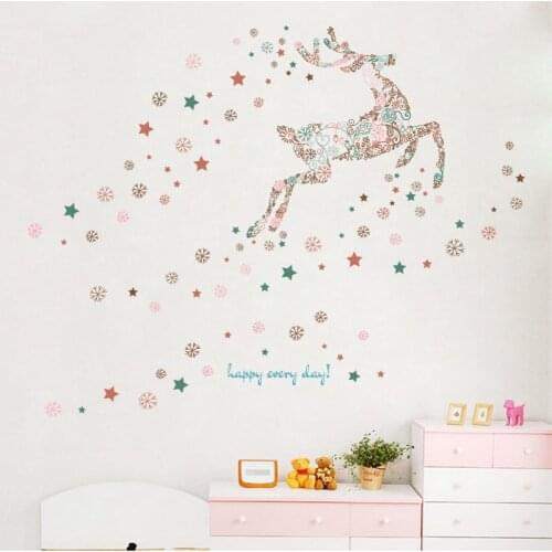 Christmas Wall Stick Snowflake Deer Cartoon Lovely Warm Wallpaper Childrens Room Glass Window Stick Decoration Wall Stick