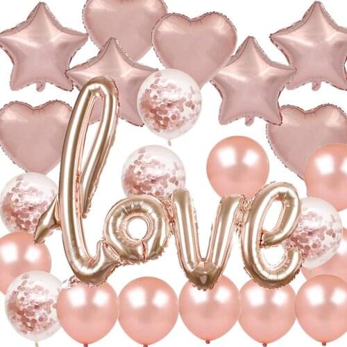 Rose Gold Foil Star& Heart Balloons Confetti Latex Balloons Perfect for Romantic Valentine’s day/Propose/Bridal Shower/Wedding