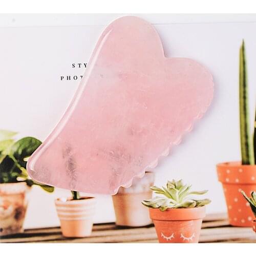 Rose Quartz Gua Sha Board Sawtooth Scraper Head Massage Tool Natural Crystal Face Care Slimming Facial-Lifting Eye Neck Beauty