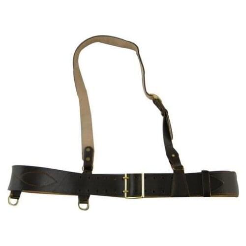 WWII SOVIET RUSSIAN RED ARMY OFFICER BROWN LEATHER BELT WITH SHOULDER STRAP