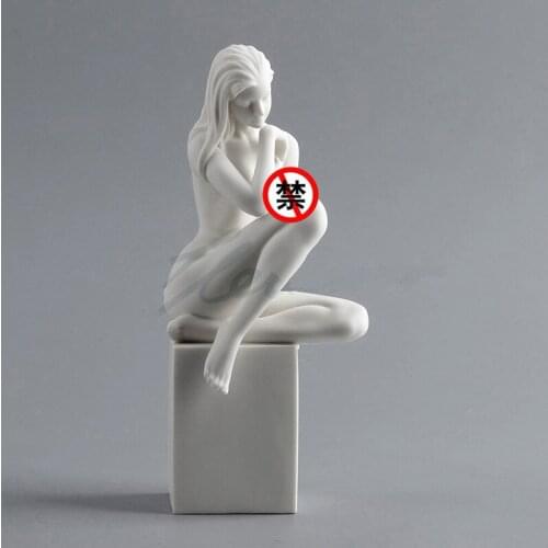 MODERN CERAMIC ABSTRACT FIERY GIRL FIGURINE NUDE SITTING FEMALE ART SCULPTURE BODY STATUE HOME FURNISHING ARTICLES