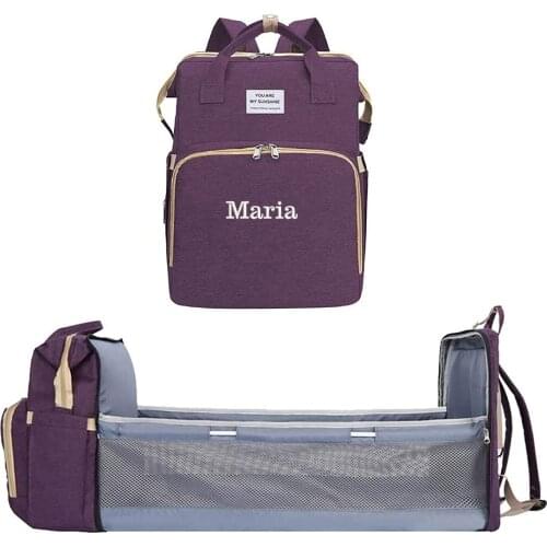 Personalized Embroidery Diaper Bag Backpack Bassinet,Detachable Foldable Baby Bed for Toddler, 3 in 1 Nappy Bag with Mattress