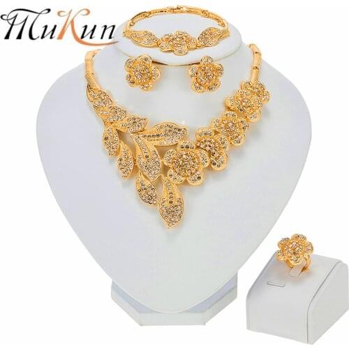 Bridal African Necklace Sets For Women Indian Dubai Gold Jewelry Set Earrings Ring Bracelet Nigerian Wedding Brazilian Wholesale