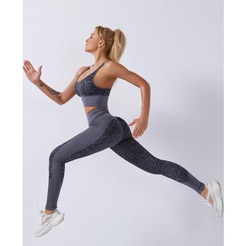 Workout Clothing Activewear Set Snake Skin Print Texture Women Yoga Sets Bra And Panty Set For Gym