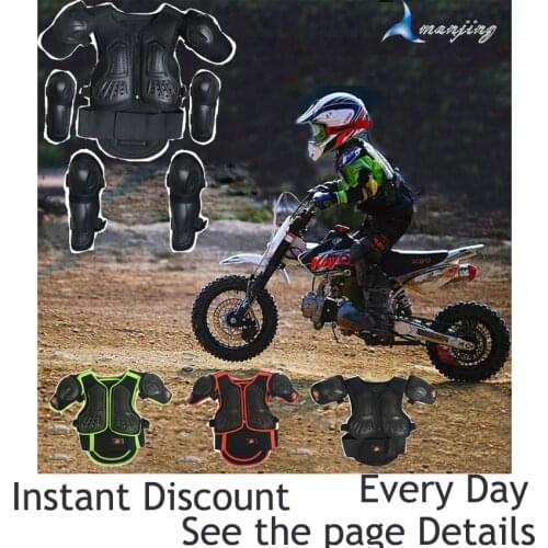 Black 4-15 Years Child Kids Bike Skiing Sport Support Motocross Body Back Protect Armor Knee Elbow Guard Motorcycle Vest Suits