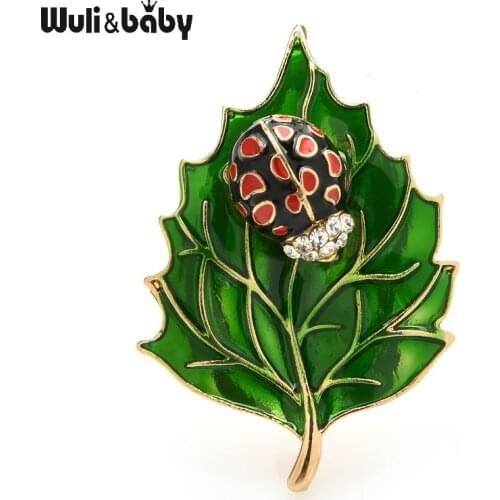 Wuli&baby Beetle Leave Brooches For Women Classic Enamel Insect Party Office Brooch Pins Gifts