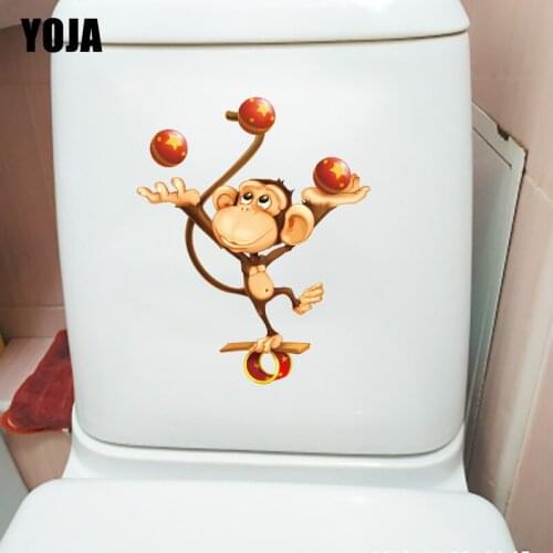 YOJA 18.9×23.2CM Funny Monkey Cartoon Home Wall Decoration Creative WC Toilet Sticker Accessories T1-2742