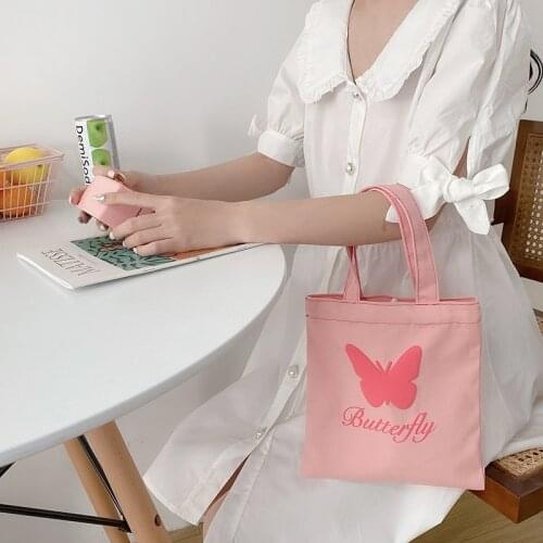 3D Printing Women Small Canvas Handbag Cotton Cloth Tote Female Cute Hand Bags Butterfly Mini Bag Eco Purse For Girls