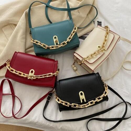 Womens Leisure Shoulder Bag Vintage Stylish Solid Color Crossbody Bag Lady Thick Chain Portable Small Square Bag Sac 2021