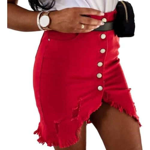 Women High Waist Open Front Single-breasted Ripped Bodycon Knee-length Skirt Strench High Waist Sexy Club Skirt Summer
