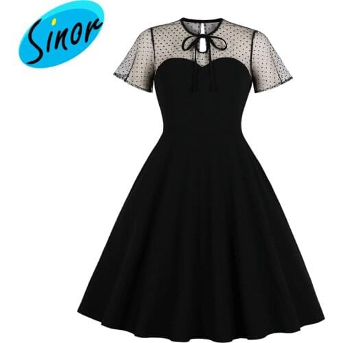 2019 womens dress gauze dot splice poncho dress big swing dress retro women 1811 banquet dress