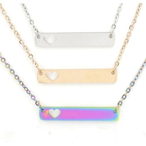 10pcs/lot Stainless Steel Blank Bar Pendant Necklace with Hearts Mirror Surface 4 Colors For Women Jewelry