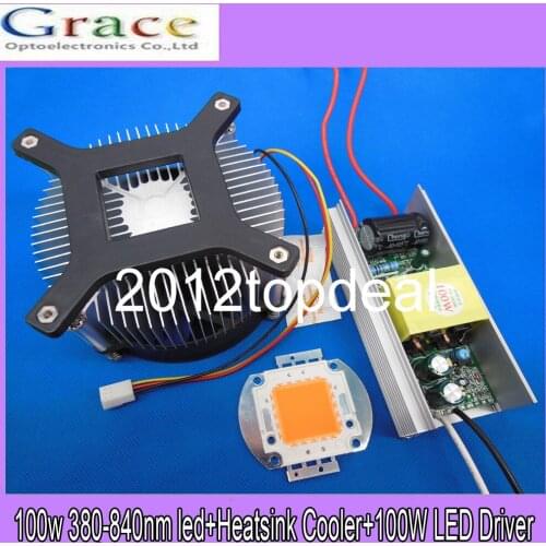 100w Watt High Power grow light 380-840nm LED Light + Heatsink Cooler+100W LED Driver DIY