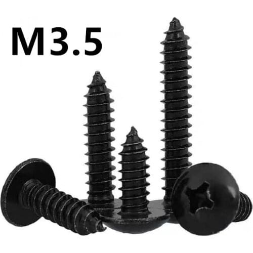 1000/500PCS M3.5x8/12/16/20/35mm TA Black stainless steel Phillips Truss Head (cross Recessed Mushroom Head) Self Tapping Screws