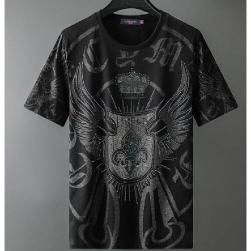 2021 summer new European goods British European station pure cotton high-definition printing hot rhinestone short-sleeved T-shir