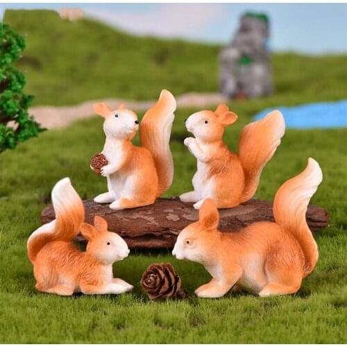 3PCS Cute Mini Squirrel Animal Miniature Figurines Fairy Garden Ornaments Terrarium Decoration Accessories Resin Craft Supplies
