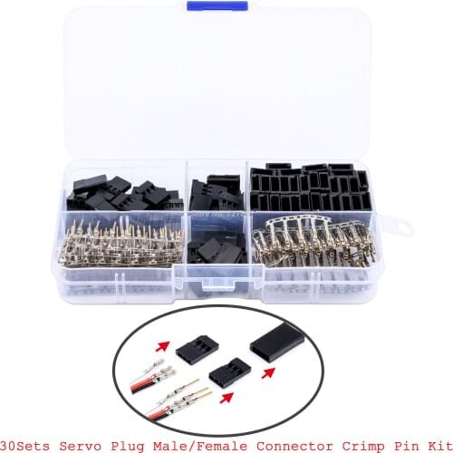 30 Sets/Box Servo Plug Male Female Connector Crimp Pin Kit Compatible for Hitec Spektrum RC