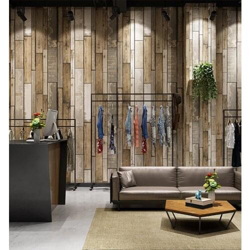 Q QIHANG 3D Retro Nostalgic Simulation Wood Texture Hair Shop Bar Clothing Store Restaurant PVC Wallpaper 0.53m*10m=5.3m2