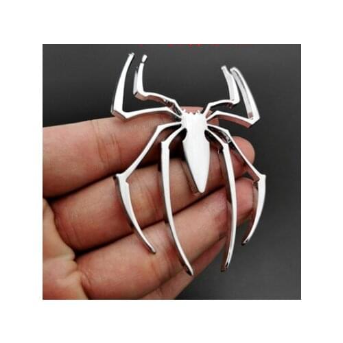 3D Silver Auto Car Stickers Metal Spider Shape Chrome Badge Emblem Decal Motorbike Modified