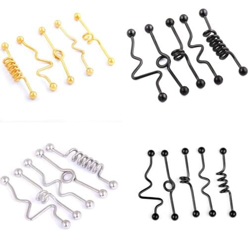 5PCS/1PC Surgical Steel Industrial Piercing Jewelry Industrial Barbell Earrings Bar Stainless Cartilage Tragus Piercing Jewelry