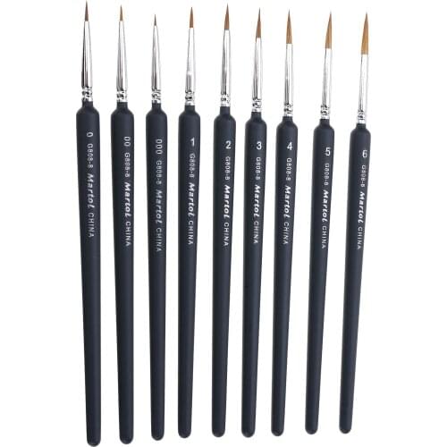 9Pcs New Artist Weasel Hair Brush Pens For Gouache Watercolor Paint Oil Painting Hand Painted Tools Long Marley Hook Line Pens